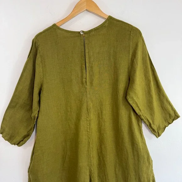 Puro Lino Italian Linen Wide Leg Jumpsuit Olive Green M Relaxed Lagenlook - Picture 9 of 15